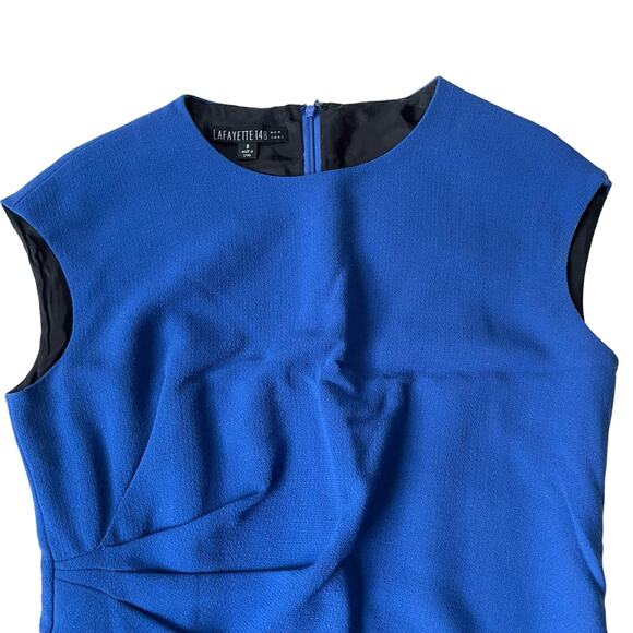 Lafayette 148 Wool Sheath Dress Ruched Cobalt Blue Professional 8 EUC - Picture 3 of 11